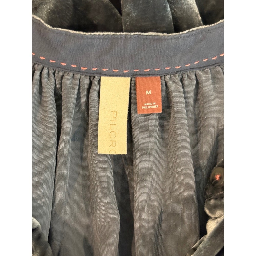 Pilcro Anthropologie Charcoal Grey Crushed Velvet Balloon Sleeve Medium - Picture 5 of 10